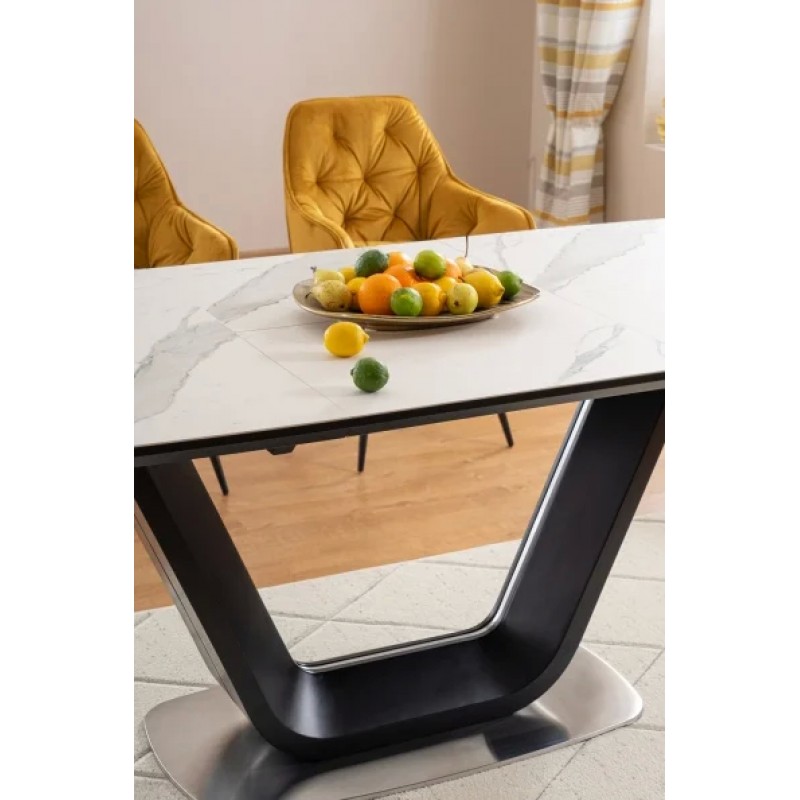 Стіл обідній Armani Ceramic 160(220)х90 Ефект Мармур / Чорний Мат Signal