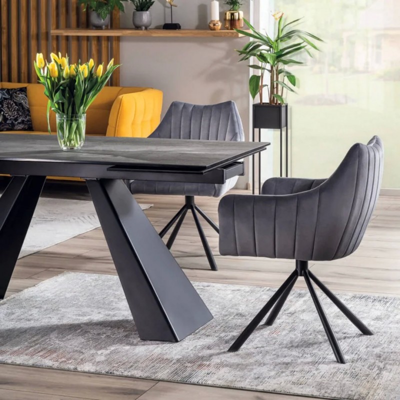 Стіл обідній SALVADORE CERAMIC II 120(180)X80 Сірий / Чорний мат  Signal