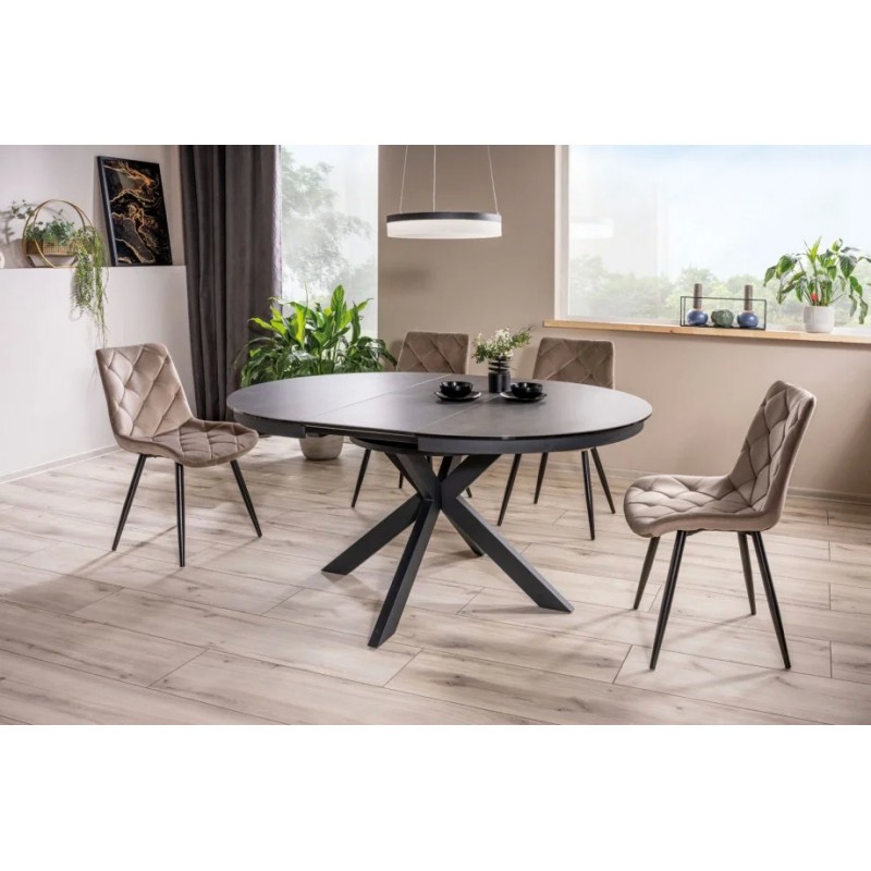 Стіл обідній розкладний PORTO CERAMIC 120(160)*120 тем.сірий ефект мармуру/чорний мат Signal