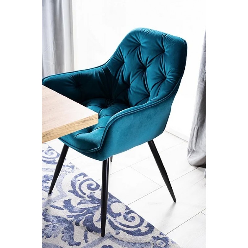 Стілець CHERRY VELVET чорний каркас / бірюза BLUVEL 85 Signal