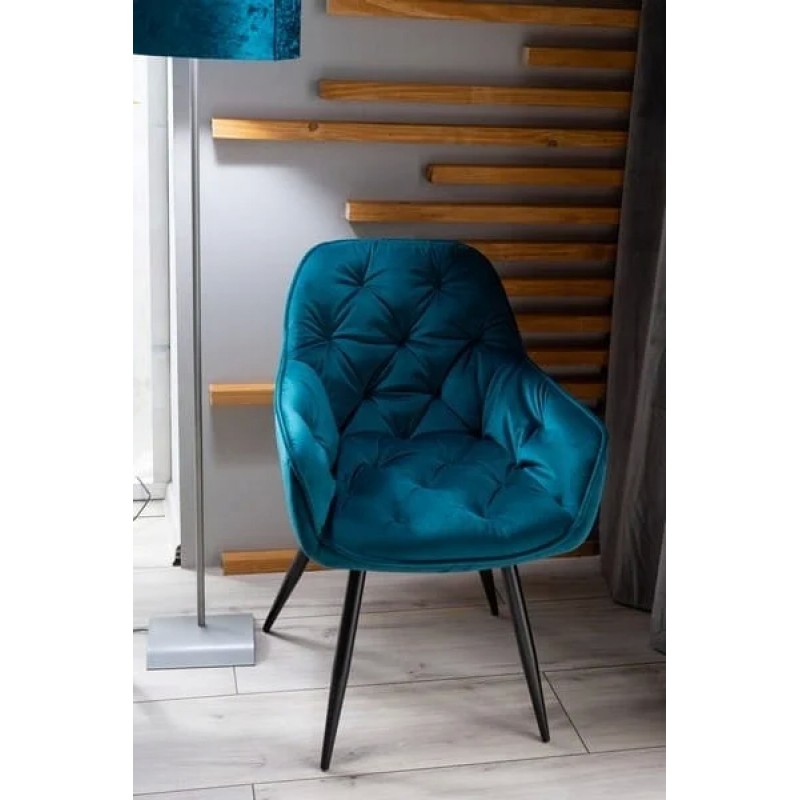 Стілець CHERRY VELVET чорний каркас / бірюза BLUVEL 85 Signal