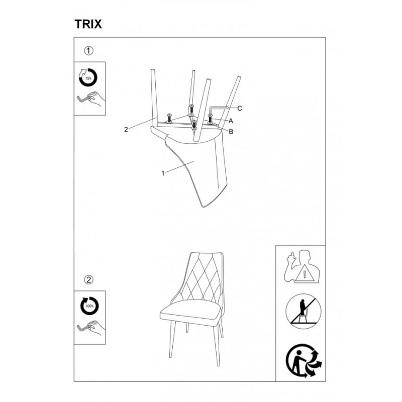 Стілець Trix B Velvet Сірий / Чорний Signal
