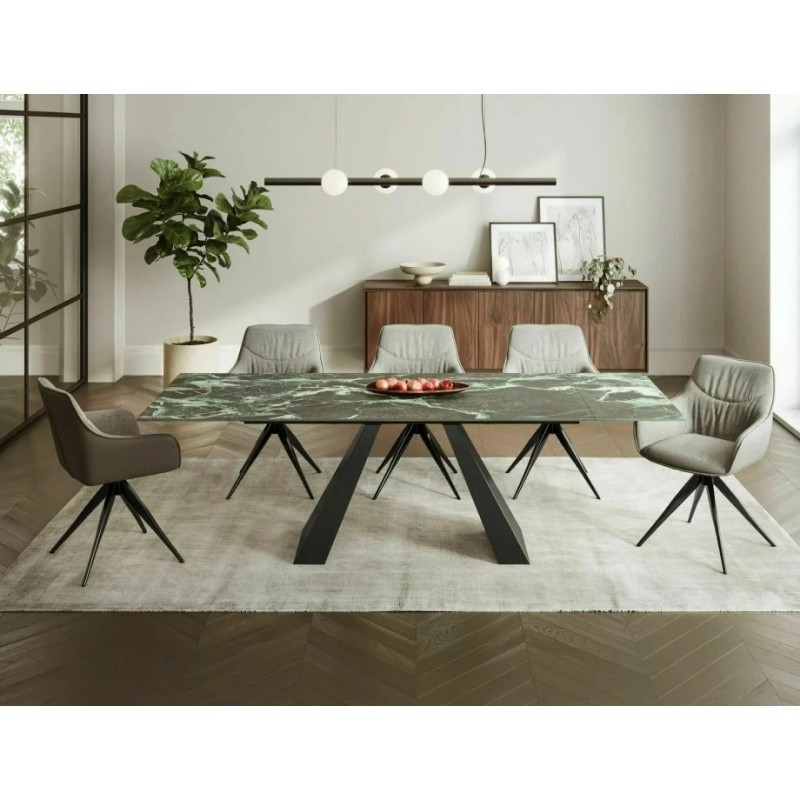 Обідній стіл розкладний SALVADORE CERAMIC Морський Verde Alpi / Чорний мат (160-240)X90 SALVADORETVC160 Signal