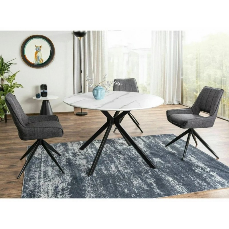 Стіл обідній ASTER Білий Ефект Мармуру / Чорний мат Стелаж Діаметр 100 ASTERBC100 Signal