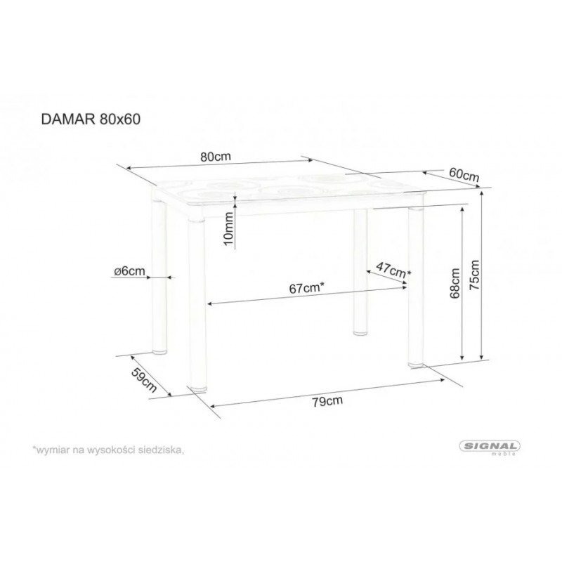 Стіл обідній DAMAR Білий Ефект Мармуру / Чорний мат 100X60 DAMARBC100 Signal