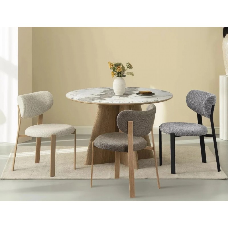 Стіл обідній кухонний Alzano Ceramic ø120 см МДФ + кераміка Білий / Дуб каркас Signal
