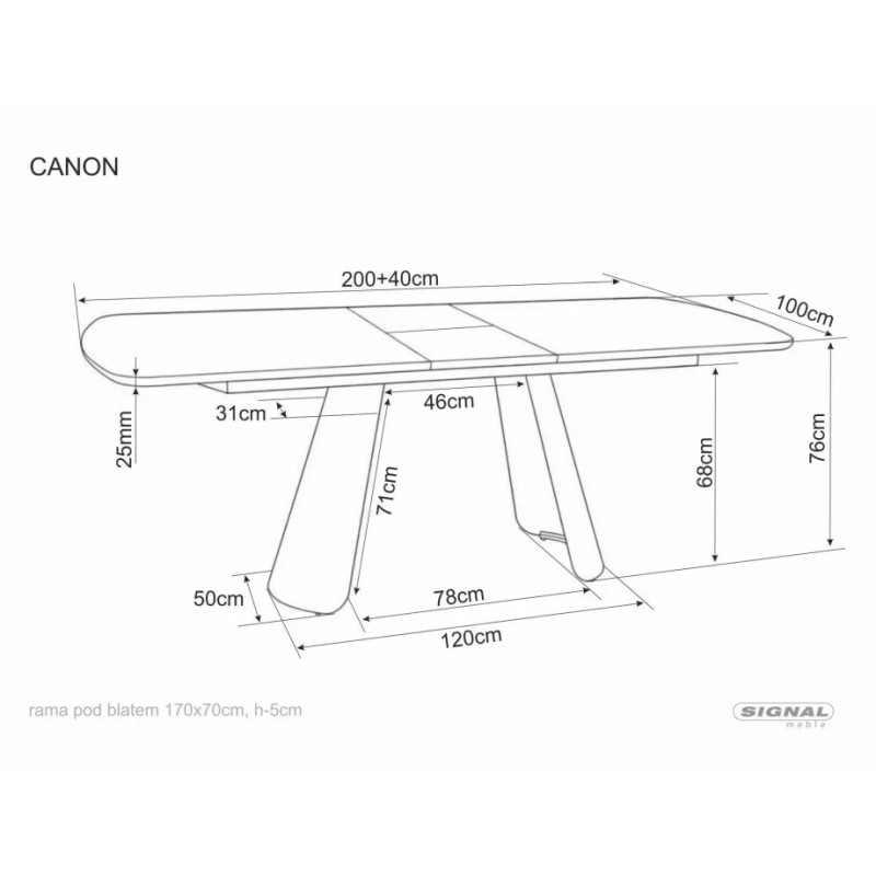 Стіл обідній кухонний розкладний Canon (200–240)×100 см Дуб / Кашемір каркас Signal