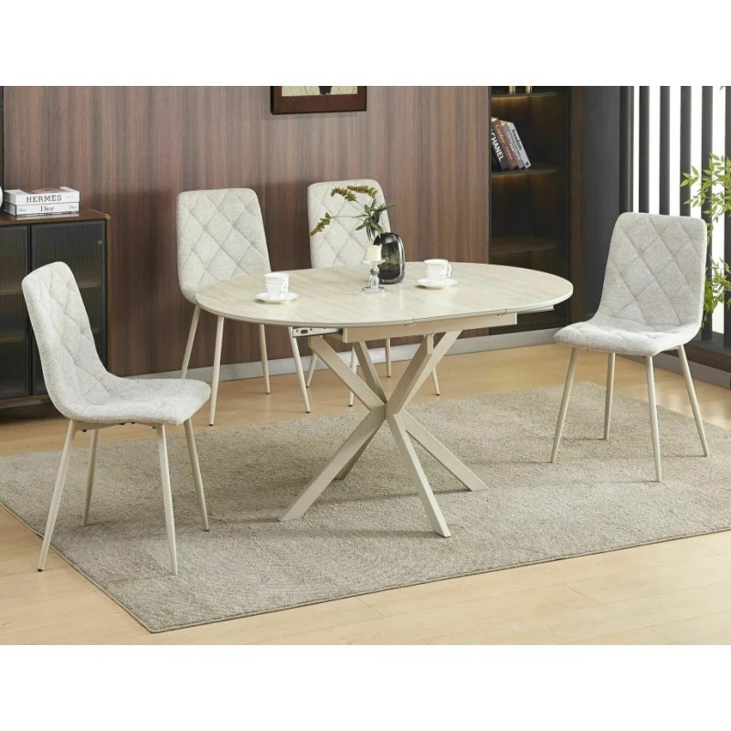 Стіл обідній кухонний розкладний Gaston Ceramic 100 (100–135)×100 см МДФ + кераміка Беж / Кашемір каркас Signal