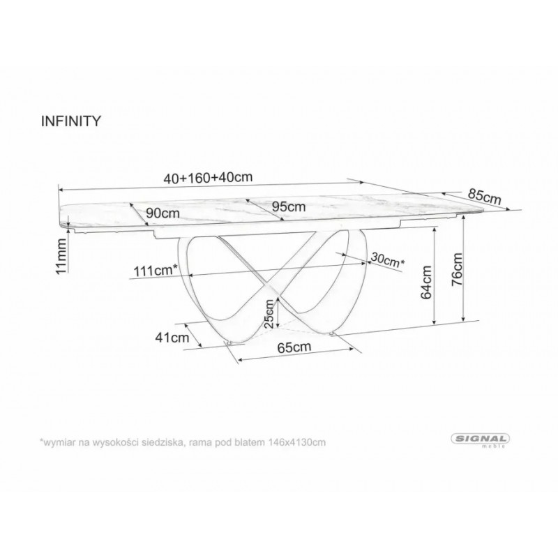 Стіл обідній кухонний розкладний Infinity Ceramic (160–240)×95 см Кераміка Беж / Мідний каркас Signal