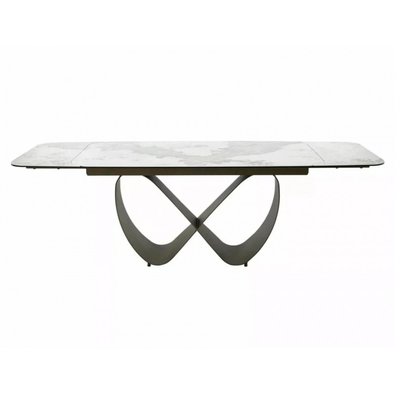 Стіл обідній кухонний розкладний Infinity Ceramic (160–240)×95 см Кераміка Білий / Мідний каркас Signal