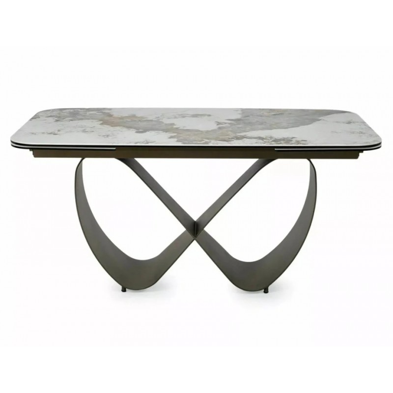 Стіл обідній кухонний розкладний Infinity Ceramic (160–240)×95 см Кераміка Білий / Мідний каркас Signal