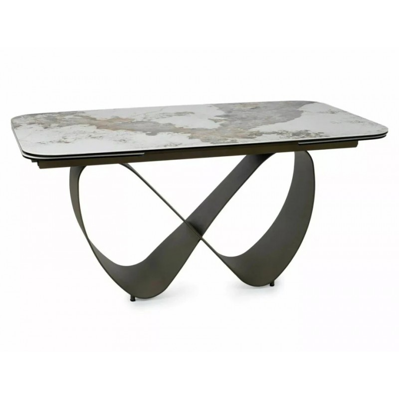 Стіл обідній кухонний розкладний Infinity Ceramic (160–240)×95 см Кераміка Білий / Мідний каркас Signal