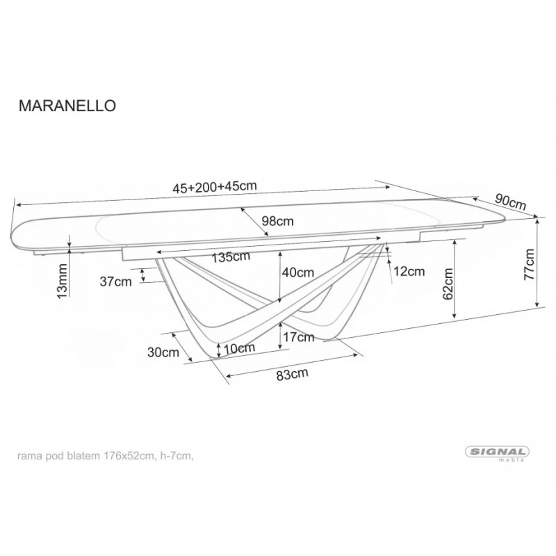 Стіл обідній кухонний розкладний Maranello Ceramic (200–290)×98 см Кераміка Білий / Мідний каркас Signal