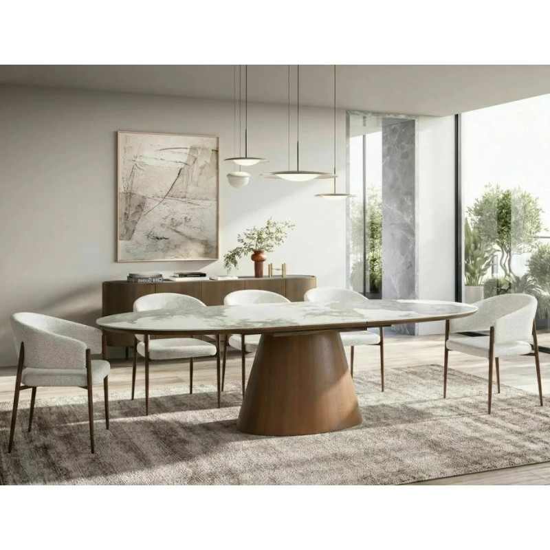Стіл обідній кухонний розкладний Marocco Ceramic (160–200)×90 см МДФ + кераміка Білий / Горіх каркас Signal