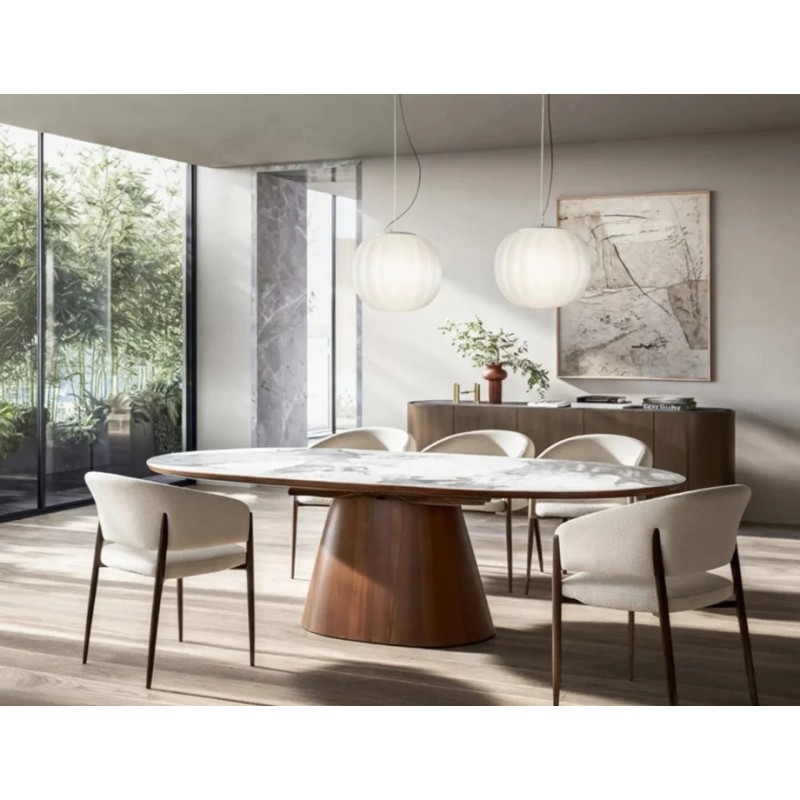 Стіл обідній кухонний розкладний Marocco Ceramic (160–200)×90 см МДФ + кераміка Білий / Горіх каркас Signal