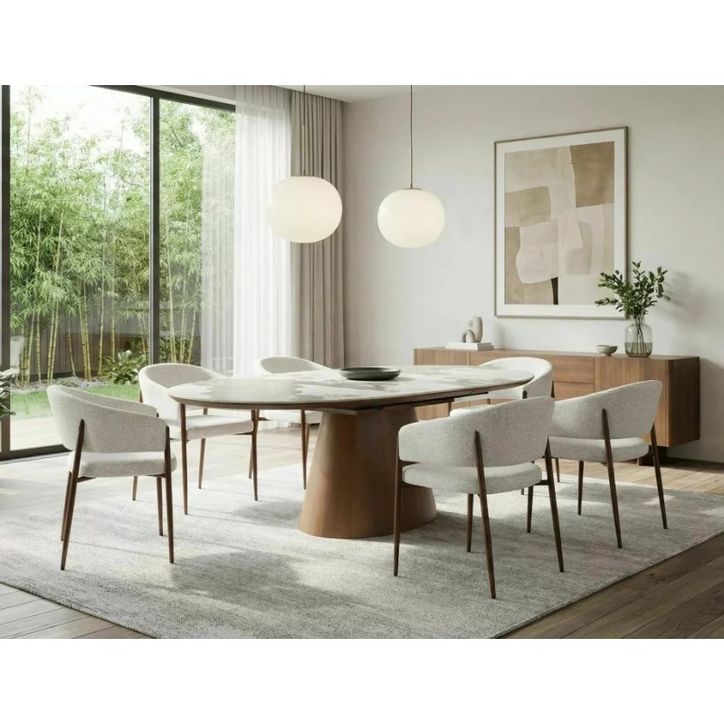Стіл обідній кухонний розкладний Marocco Ceramic (160–200)×90 см МДФ + кераміка Білий / Горіх каркас Signal