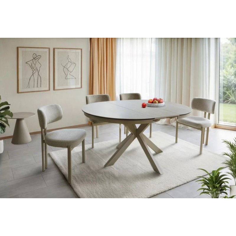 Стіл обідній кухонний розкладний Porto Ceramic (120–160)×120 см Кераміка Беж / Кашемір каркас Signal