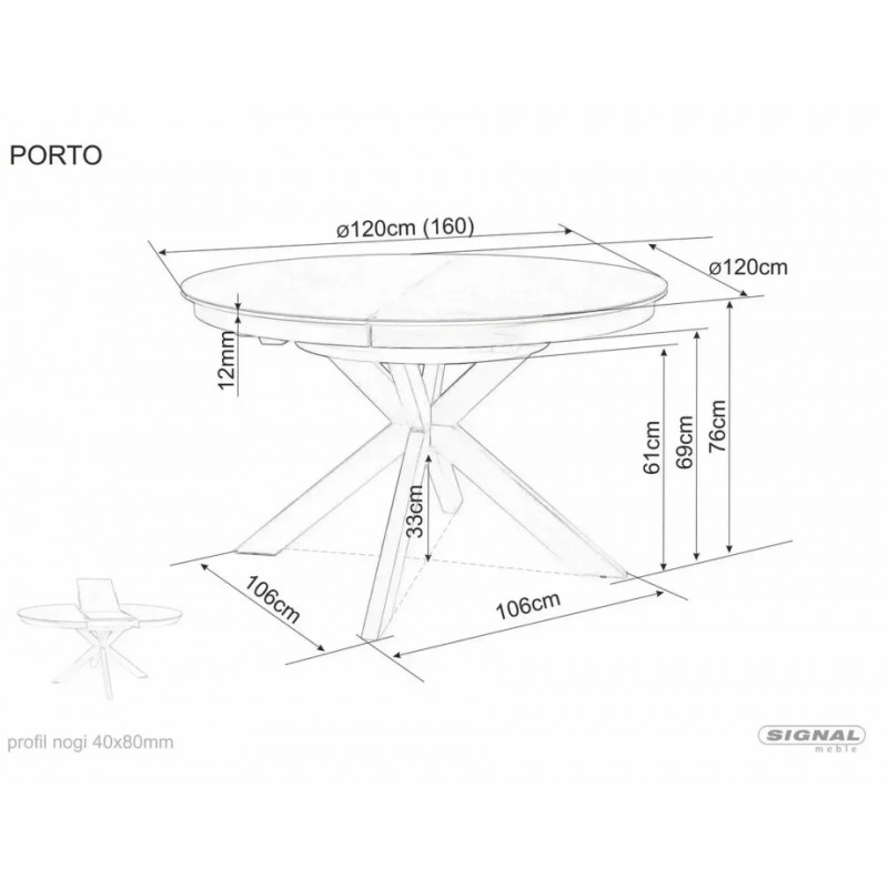 Стіл обідній кухонний розкладний Porto Ceramic (120–160)×120 см Кераміка Беж / Кашемір каркас Signal