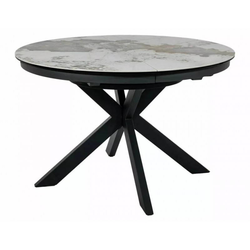 Стіл обідній кухонний розкладний Porto Ceramic (120–160)×120 см Кераміка Білий / Чорний каркас Signal