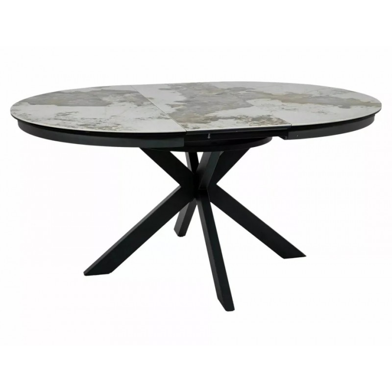 Стіл обідній кухонний розкладний Porto Ceramic (120–160)×120 см Кераміка Білий / Чорний каркас Signal