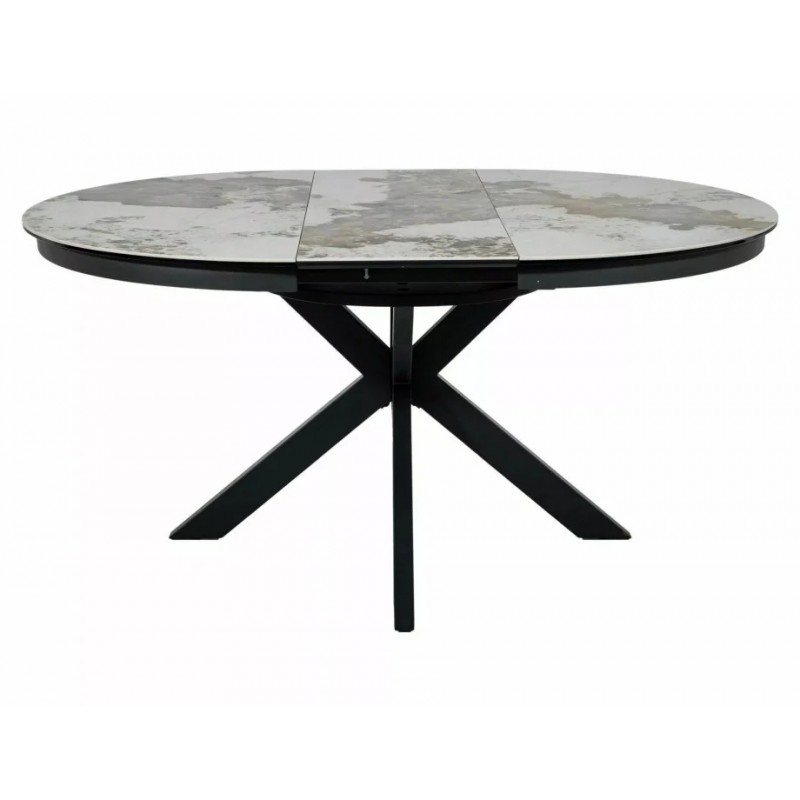 Стіл обідній кухонний розкладний Porto Ceramic (120–160)×120 см Кераміка Білий / Чорний каркас Signal