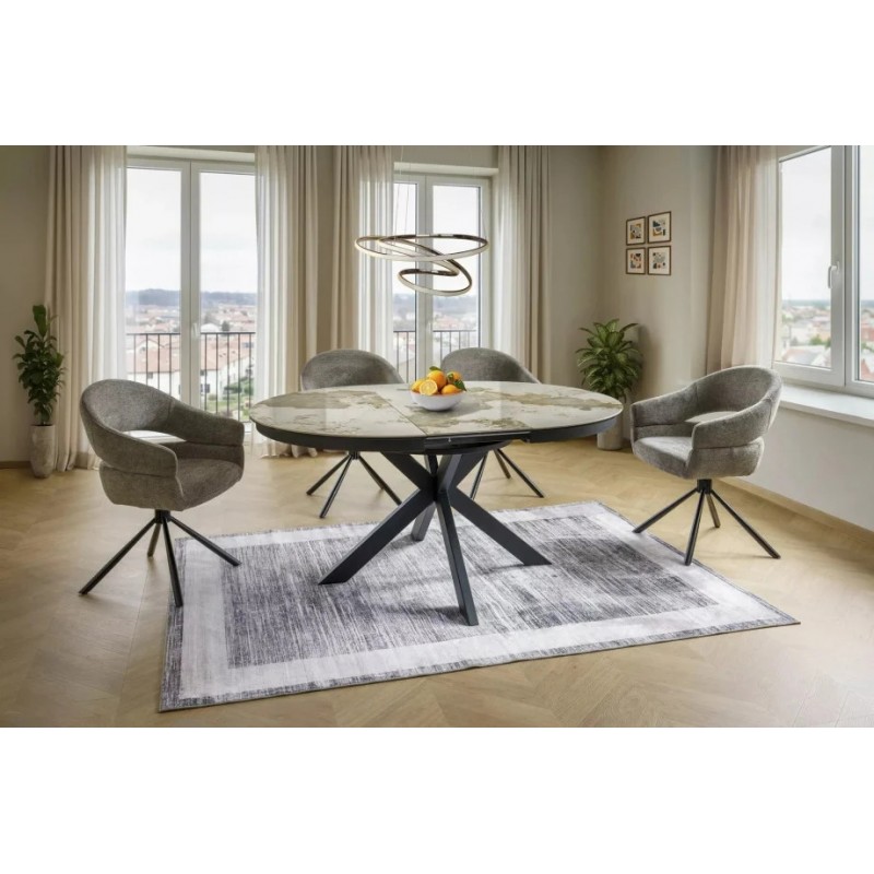 Стіл обідній кухонний розкладний Porto Ceramic (120–160)×120 см Кераміка Білий / Чорний каркас Signal