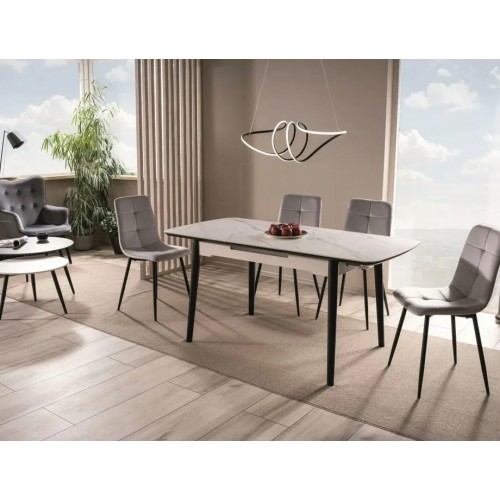 Стіл обідній розкладний APOLLO Білий мат / Чорний стелаж 150(190)X90 Signal