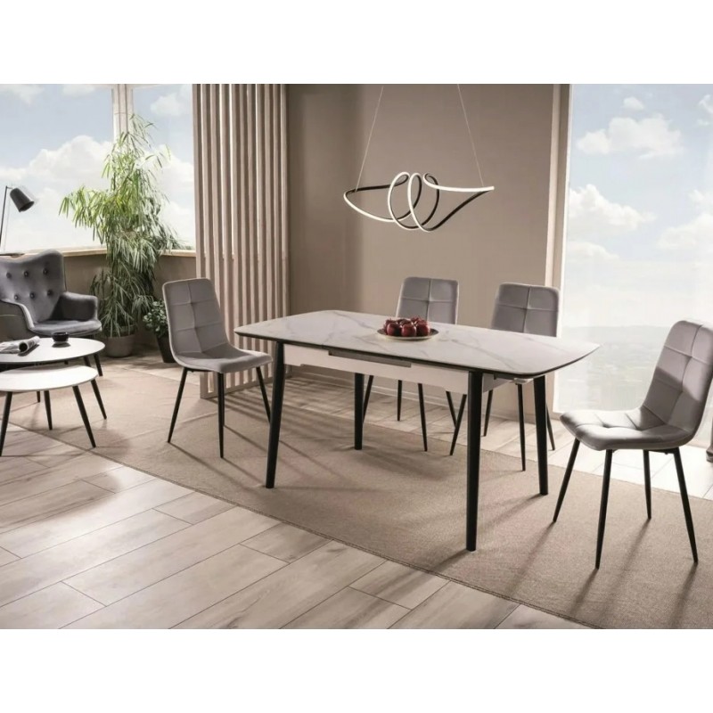 Стіл обідній розкладний APOLLO Білий мат / Чорний стелаж 150(190)X90 Signal