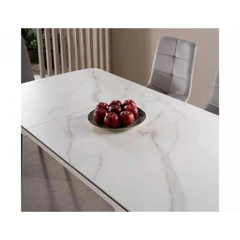 Стіл обідній розкладний APOLLO Білий мат / Чорний стелаж 150(190)X90 Signal