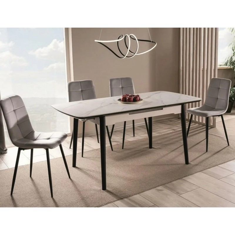 Стіл обідній розкладний APOLLO Білий мат / Чорний стелаж 150(190)X90 Signal