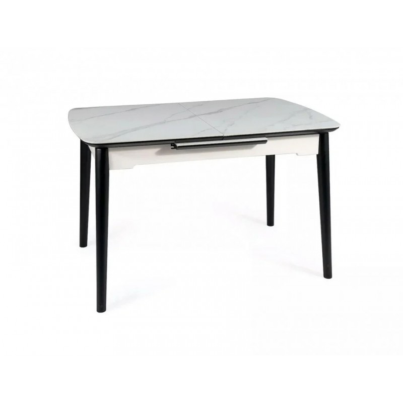 Стіл обідній розкладний APOLLO Білий мат / Чорний стелаж 150(190)X90 Signal