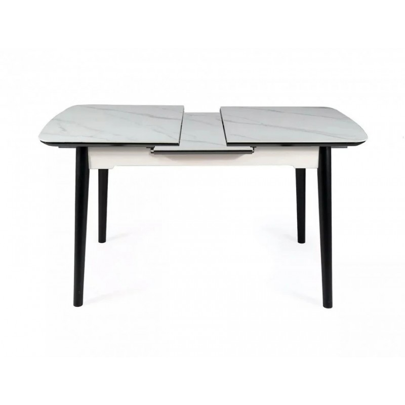 Стіл обідній розкладний APOLLO Білий мат / Чорний стелаж 150(190)X90 Signal