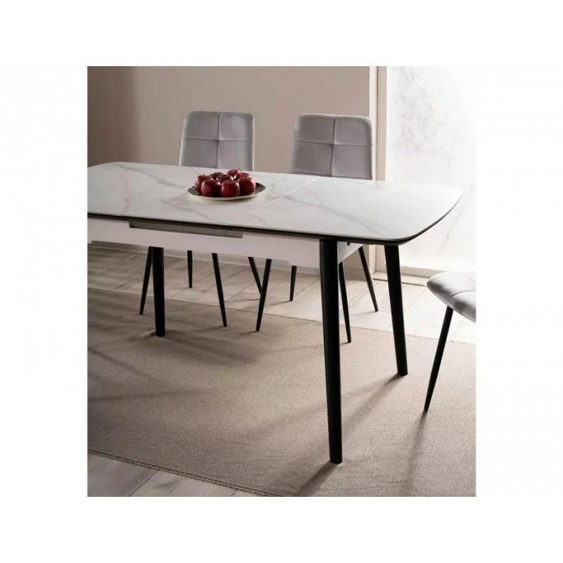 Стіл обідній розкладний APOLLO Білий мат / Чорний стелаж 150(190)X90 Signal