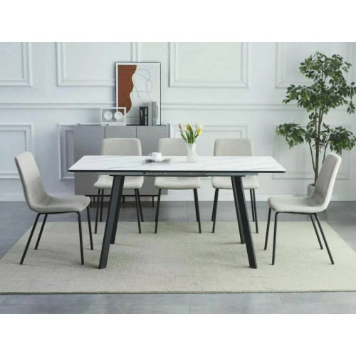 Стіл обідній розкладний BARI Білий Ефект Мармуру / Чорний мат 120(160)X80 BARIBMAC120 Signal