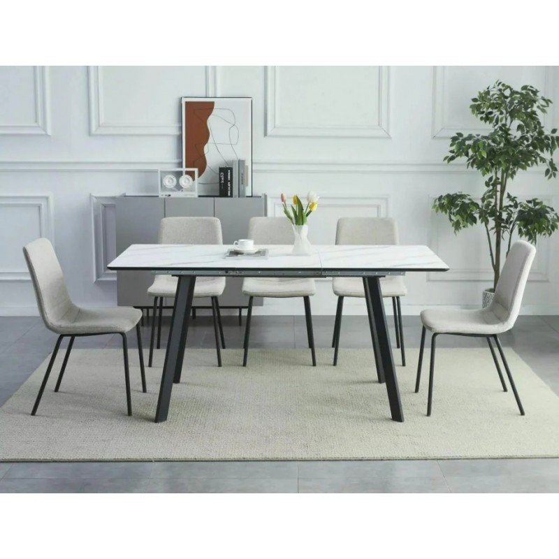 Стіл обідній розкладний BARI Білий Ефект Мармуру / Чорний мат 120(160)X80 BARIBMAC120 Signal