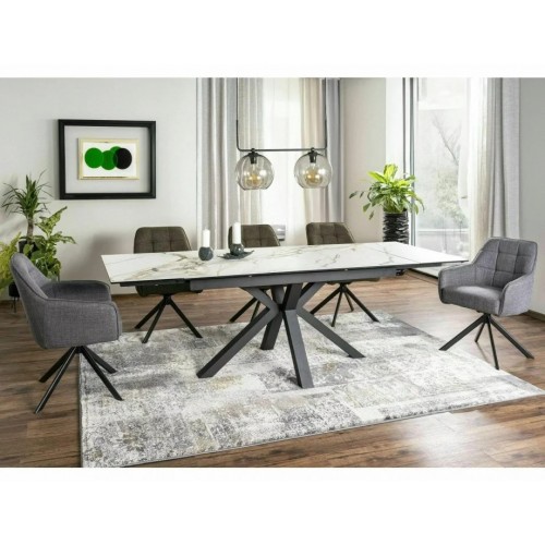 Стіл обідній розкладний COLUMBUS CERAMIC Білий Амбер Б'янко / Чорний Діаметр 160(240)X90 Signal