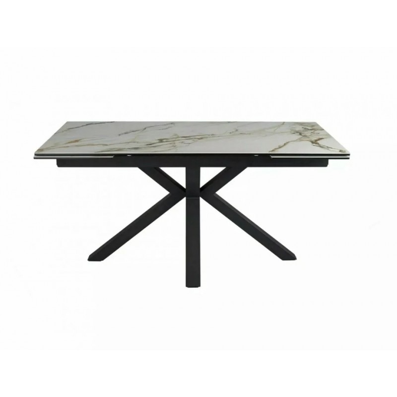 Стіл обідній розкладний COLUMBUS CERAMIC Білий Амбер Б'янко / Чорний Діаметр 160(240)X90 Signal