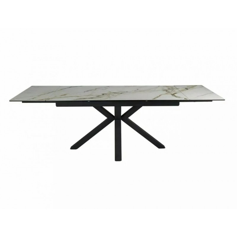 Стіл обідній розкладний COLUMBUS CERAMIC Білий Амбер Б'янко / Чорний Діаметр 160(240)X90 Signal