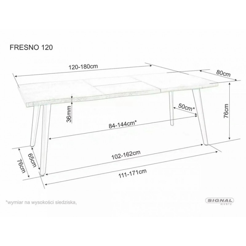 Стіл обідній розкладний FRESNO дуб артизан / чорний каркас 120(180)X80 FRESNODAC1201 Signal
