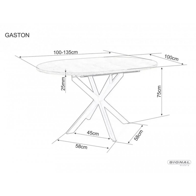 Стіл обідній розкладний GASTON CERAMIC 100(135)*100 чорний GASTONC100 Signal