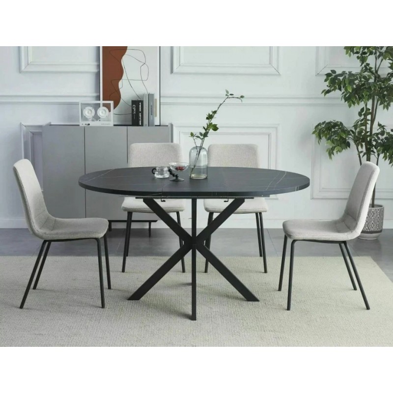 Стіл обідній розкладний GASTON Чорний Ефект Мармуру / Чорний мат Діаметр 100(135)X100 GASTONCMAC100 Signal