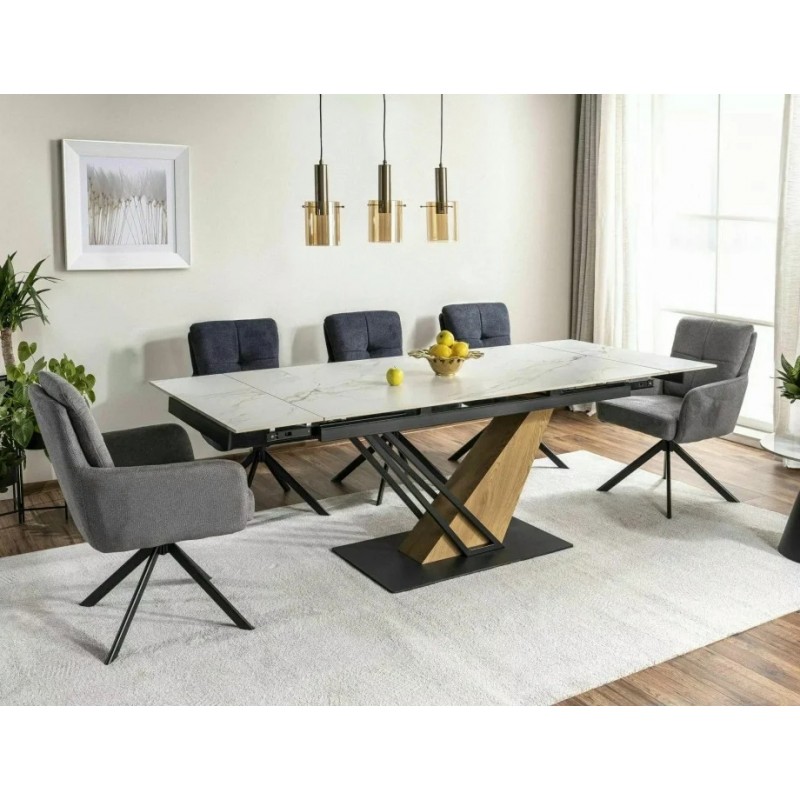 Стіл обідній розкладний GENESIS Білий / Дуб Діаметр 180(240)X90 GENESISBD180 Signal