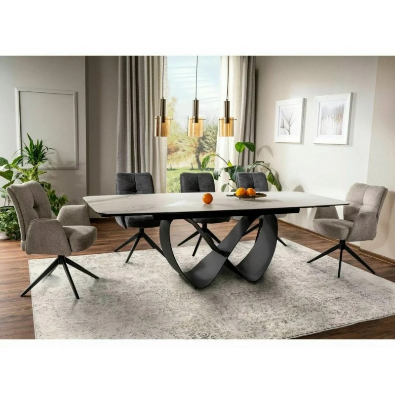 Стіл обідній розкладний INFINITY CERAMIC Білий Nature Cloud / Чорний Діаметр 160(240)X95 Signal