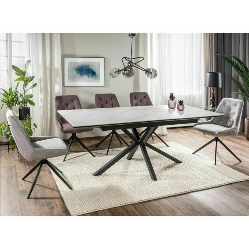 Стіл обідній розкладний LOGAN CERAMIC Білий / Чорний мат Діаметр 160(200)X90 Signal