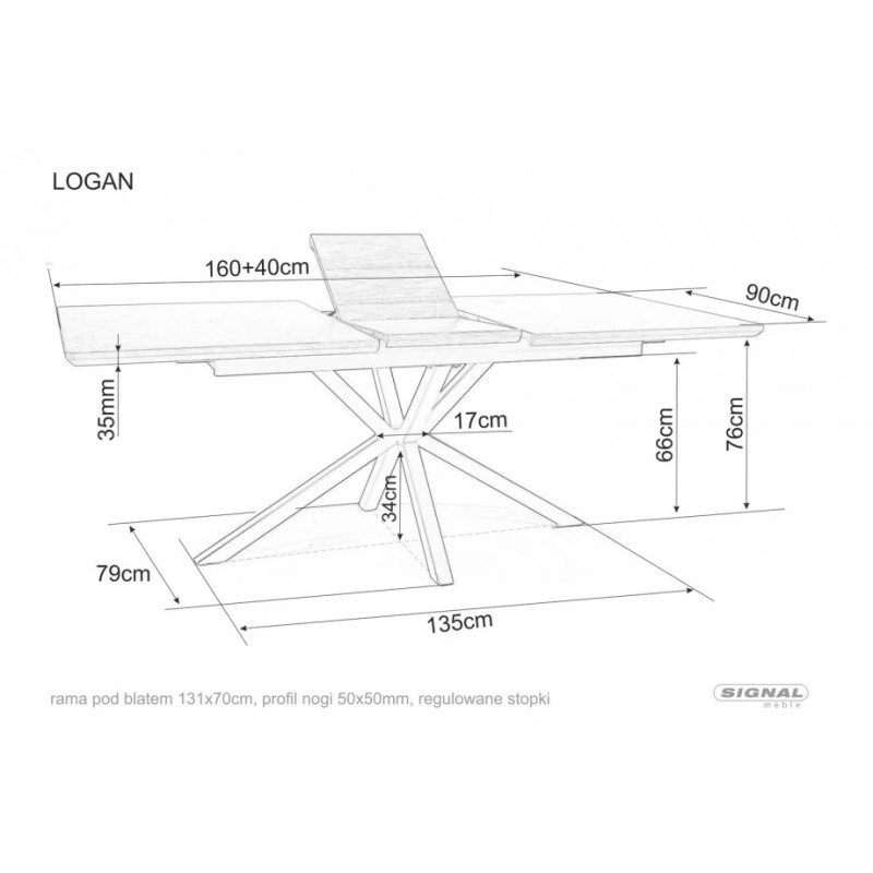Стіл обідній розкладний LOGAN Горіх / Чорний 160(200)X90 LOGANORC160 Signal