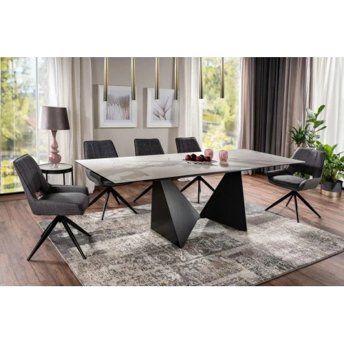 Стіл обідній розкладний PETERSON CERAMIC Білий Statuario Venato / Чорний мат (160-240)X90 Signal