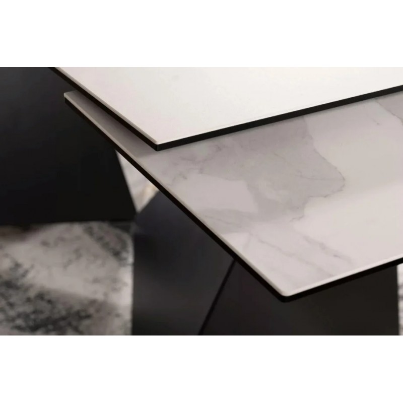 Стіл обідній розкладний PETERSON CERAMIC Білий Statuario Venato / Чорний мат (160-240)X90 Signal