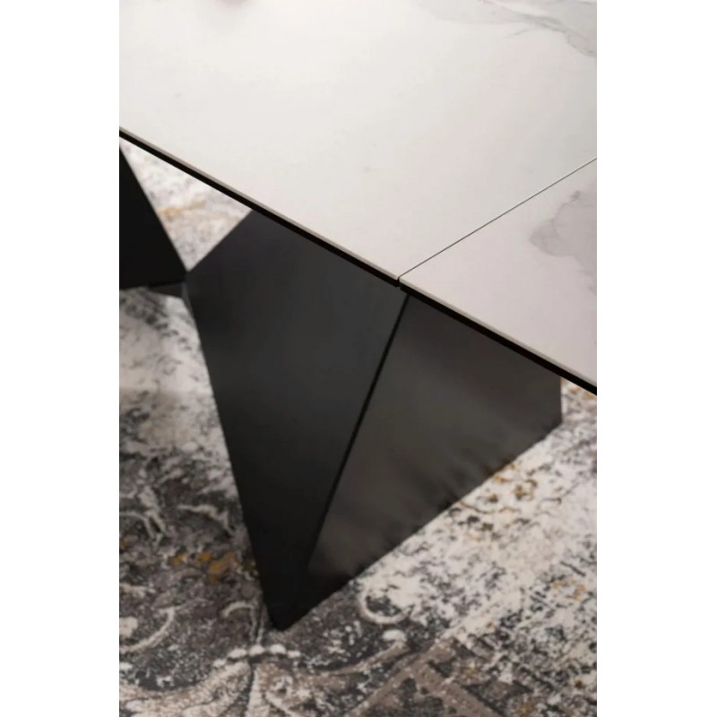 Стіл обідній розкладний PETERSON CERAMIC Білий Statuario Venato / Чорний мат (160-240)X90 Signal