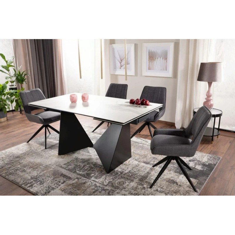 Стіл обідній розкладний PETERSON CERAMIC Білий Statuario Venato / Чорний мат (160-240)X90 Signal