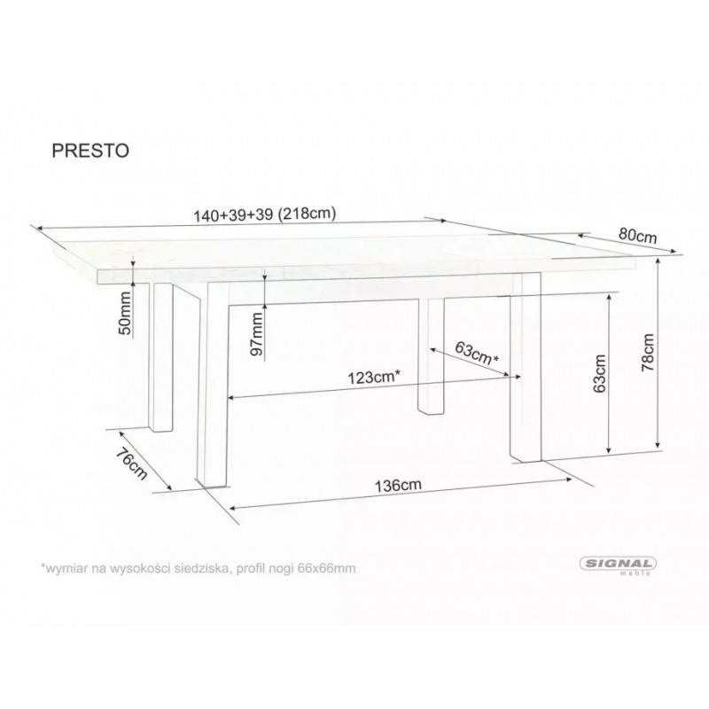 Стіл обідній розкладний PRESTO 140(218)*80 дуб кремону торро / кашемір PRESTODCTKA140 Signal